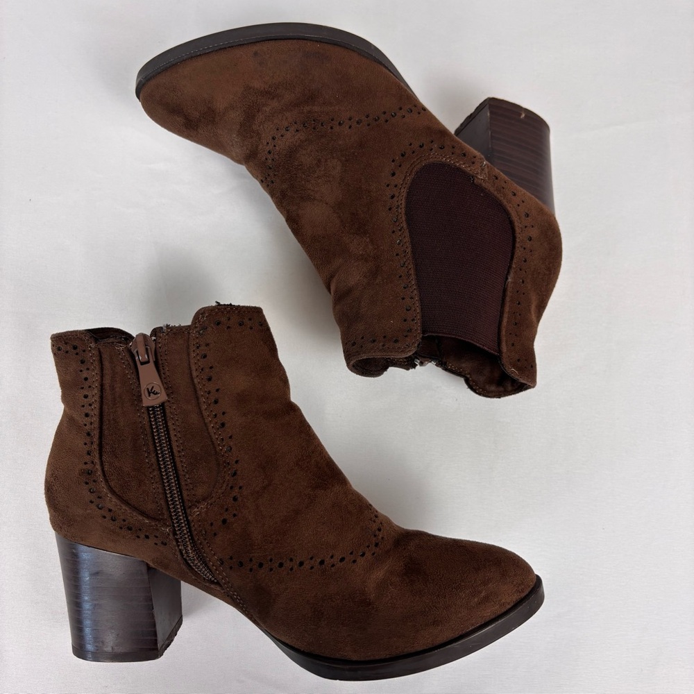 Kylie Crazy Suede Ankle Booties Casual Die Cut Heeled Boots Brown Size 36/5.5 - Picture 8 of 15